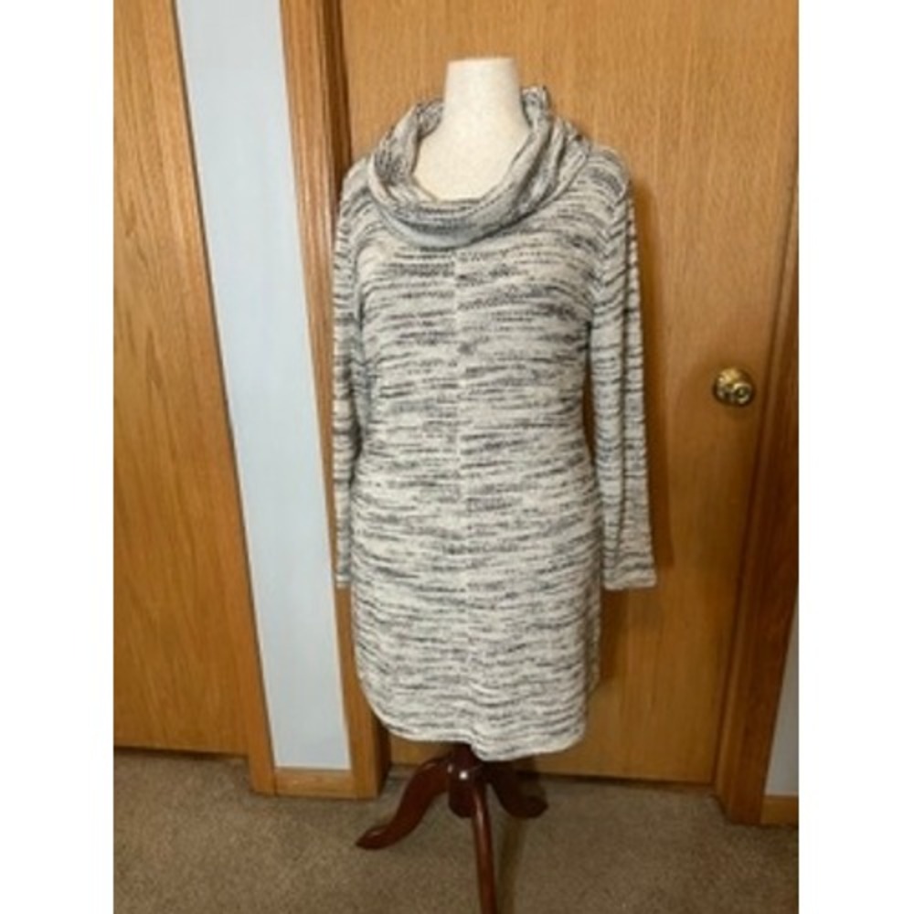 Loft Outlet Black White Space Dye Cowl Neck Long Sleeve Sweater Dress Large